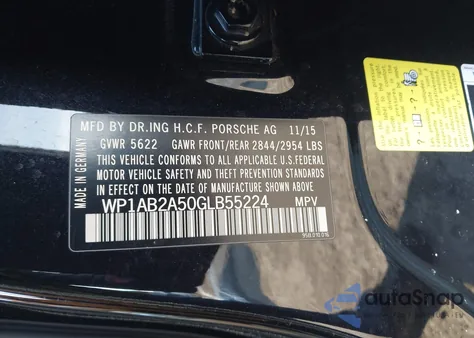 2016 Porsche Macan S from USA, damaged, VIN WP1AB2A50GLB55224